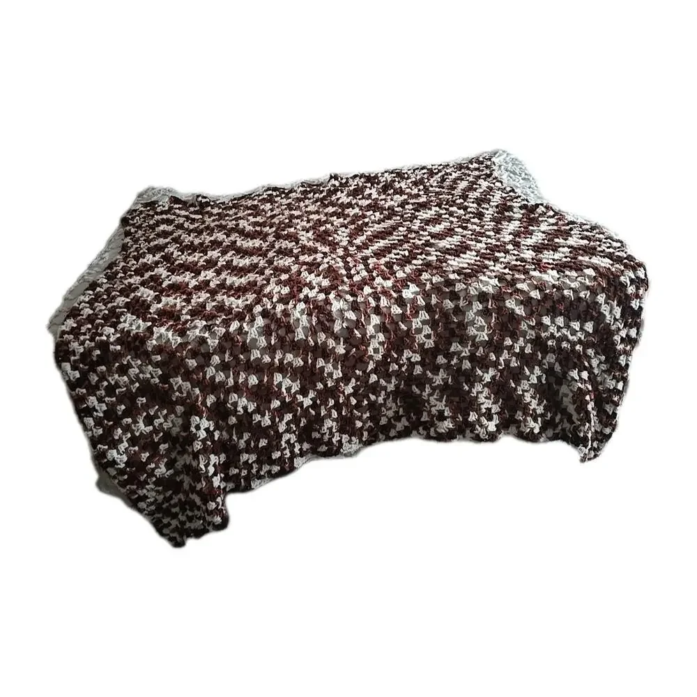 Vtg Handmade Brown White Crochet Cottagecore Afghan Throw Blanket‎ 55